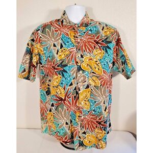 Vtg SANSABELT Shop L Button Down Hawaiian Floral Luau Camp Shirt Made‎ IN USA